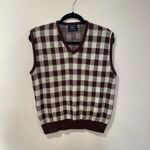 Vintage 80-90’s Checkered Brown & White sweater vest  Hanes Pro’s Choice  Size M